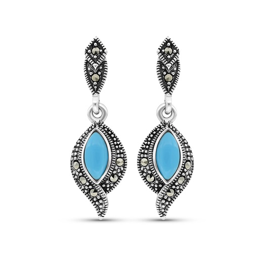 [EAR04MAR00TRQA344] Sterling Silver 925 Earring Embedded With Natural Processed Turquoise And Marcasite Stones