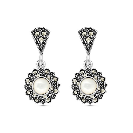 [EAR04MAR00MOPA347] Sterling Silver 925 Earring Embedded With Natural White Shell And Marcasite Stones