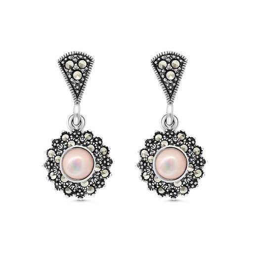 [EAR04MAR00PNKA347] Sterling Silver 925 Earring Embedded With Natural Pink Shell And Marcasite Stones