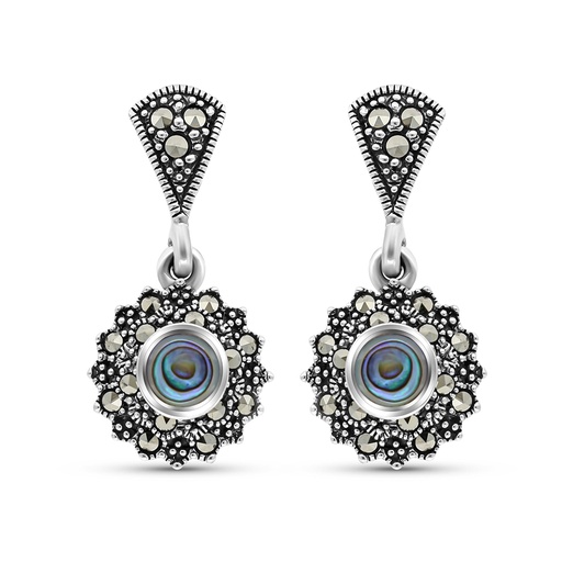 [EAR04MAR00ABAA347] Sterling Silver 925 Earring Embedded With Natural Blue Shell And Marcasite Stones