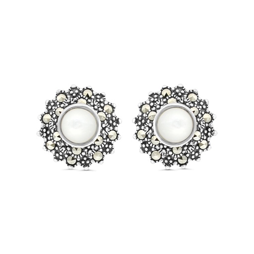 [EAR04MAR00MOPA349] Sterling Silver 925 Earring Embedded With Natural White Shell And Marcasite Stones