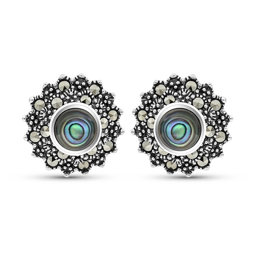 [EAR04MAR00ABAA349] Sterling Silver 925 Earring Embedded With Natural Blue Shell And Marcasite Stones