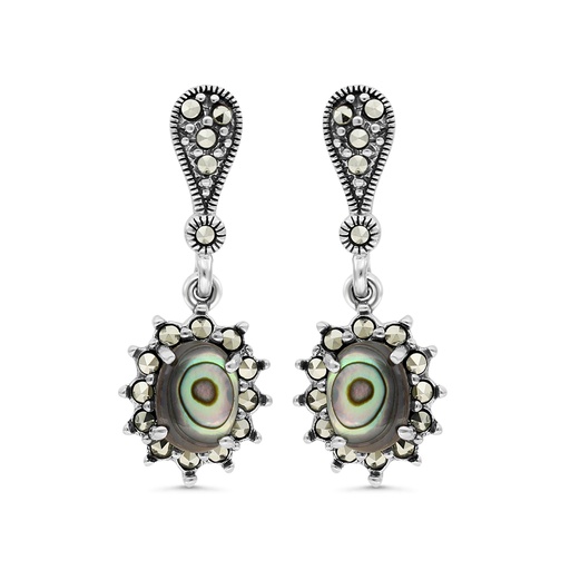 [EAR04MAR00ABAA350] Sterling Silver 925 Earring Embedded With Natural Blue Shell And Marcasite Stones