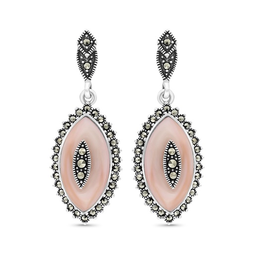 [EAR04MAR00PNKA352] Sterling Silver 925 Earring Embedded With Natural Pink Shell And Marcasite Stones