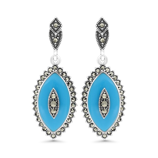 [EAR04MAR00TRQA352] Sterling Silver 925 Earring Embedded With Natural Processed Turquoise And Marcasite Stones