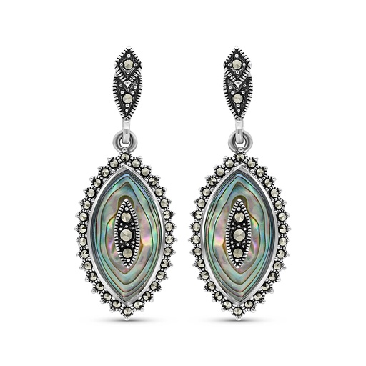 [EAR04MAR00ABAA352] Sterling Silver 925 Earring Embedded With Natural Blue Shell And Marcasite Stones