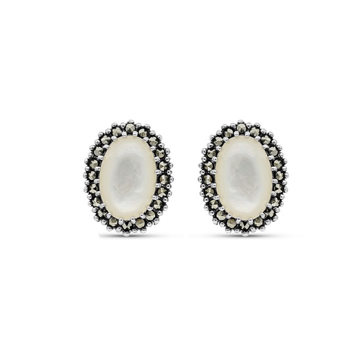 [EAR04MAR00MOPA354] Sterling Silver 925 Earring Embedded With Natural White Shell And Marcasite Stones
