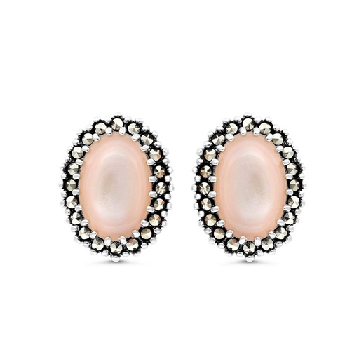 [EAR04MAR00PNKA354] Sterling Silver 925 Earring Embedded With Natural Pink Shell And Marcasite Stones