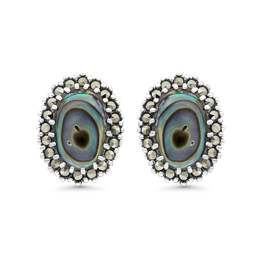 [EAR04MAR00ABAA354] Sterling Silver 925 Earring Embedded With Natural Blue Shell And Marcasite Stones