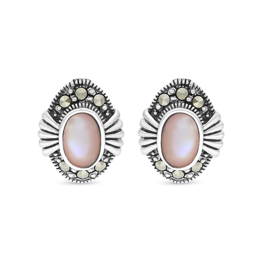 [EAR04MAR00PNKA355] Sterling Silver 925 Earring Embedded With Natural Pink Shell And Marcasite Stones