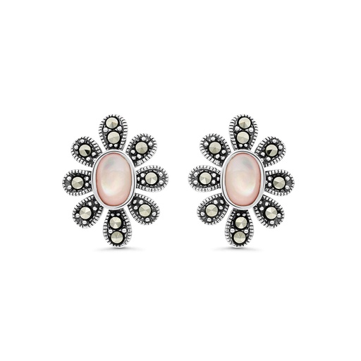 [EAR04MAR00PNKA356] Sterling Silver 925 Earring Embedded With Natural Pink Shell And Marcasite Stones