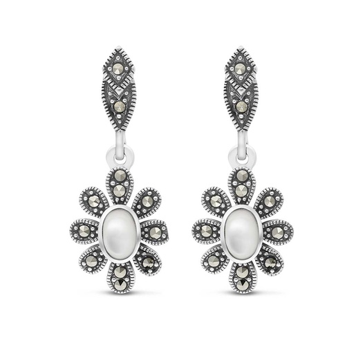 [EAR04MAR00MOPA357] Sterling Silver 925 Earring Embedded With Natural White Shell And Marcasite Stones