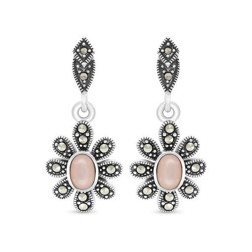 [EAR04MAR00PNKA357] Sterling Silver 925 Earring Embedded With Natural Pink Shell And Marcasite Stones