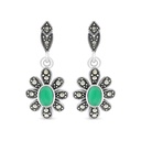 Sterling Silver 925 Earring Embedded With Natural Green Agate And Marcasite Stones