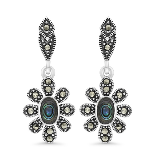 [EAR04MAR00ABAA357] Sterling Silver 925 Earring Embedded With Natural Blue Shell And Marcasite Stones