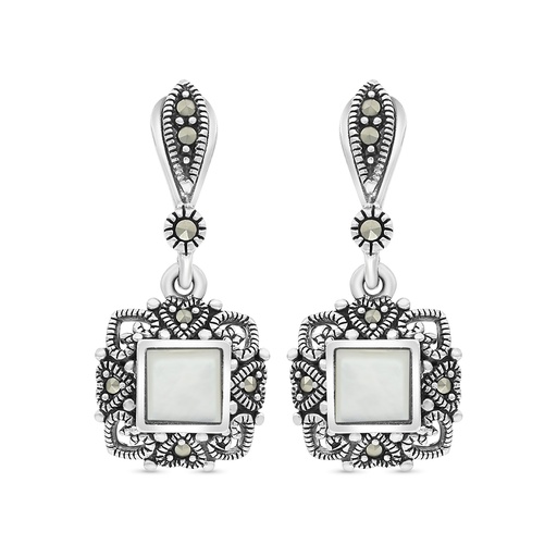 [EAR04MAR00MOPA360] Sterling Silver 925 Earring Embedded With Natural White Shell And Marcasite Stones