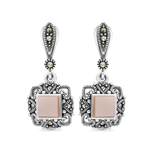 [EAR04MAR00PNKA360] Sterling Silver 925 Earring Embedded With Natural Pink Shell And Marcasite Stones