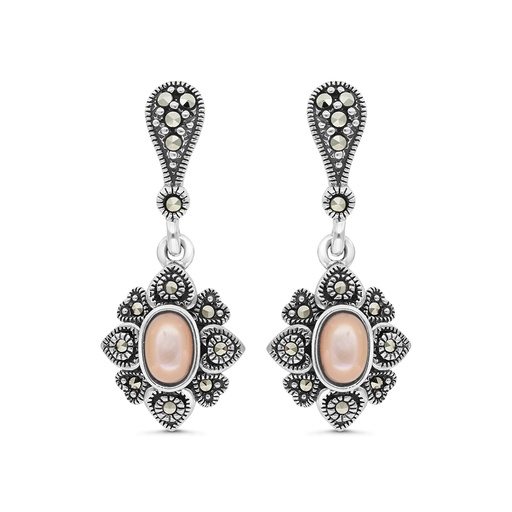 [EAR04MAR00PNKA361] Sterling Silver 925 Earring Embedded With Natural Pink Shell And Marcasite Stones
