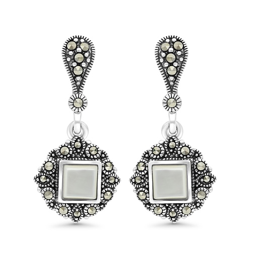 [EAR04MAR00MOPA362] Sterling Silver 925 Earring Embedded With Natural White Shell And Marcasite Stones