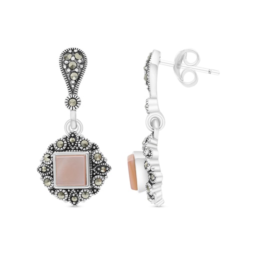 [EAR04MAR00PNKA362] Sterling Silver 925 Earring Embedded With Natural Pink Shell And Marcasite Stones