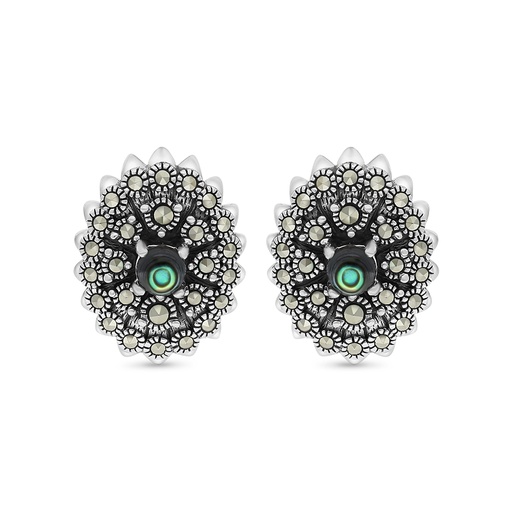 [EAR04MAR00ABAA363] Sterling Silver 925 Earring Embedded With Natural Blue Shell And Marcasite Stones