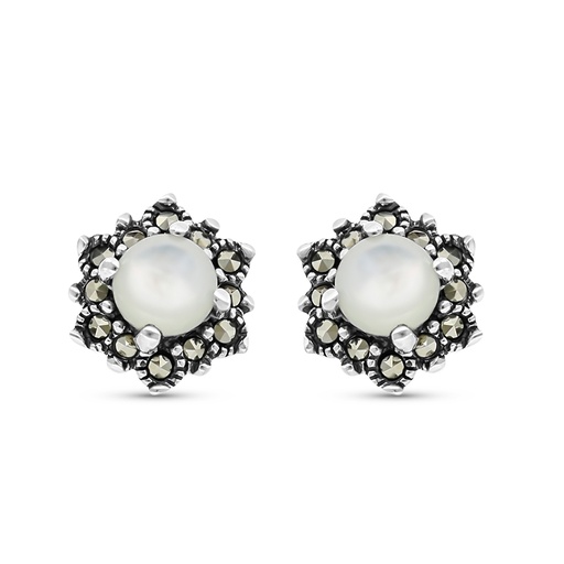 [EAR04MAR00MOPA364] Sterling Silver 925 Earring Embedded With Natural White Shell And Marcasite Stones