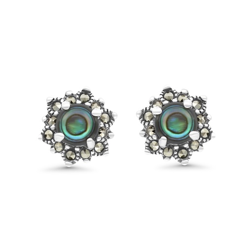 [EAR04MAR00ABAA364] Sterling Silver 925 Earring Embedded With Natural Blue Shell And Marcasite Stones