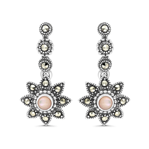 [EAR04MAR00PNKA365] Sterling Silver 925 Earring Embedded With Natural Pink Shell And Marcasite Stones