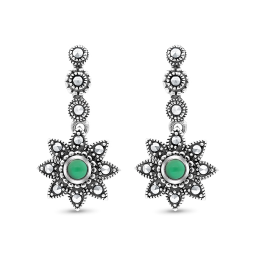 [EAR04MAR00GAGA365] Sterling Silver 925 Earring Embedded With Natural Green Agate And Marcasite Stones