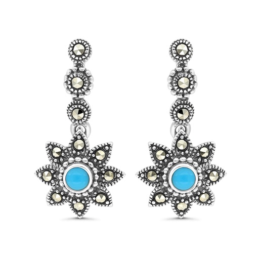 [EAR04MAR00TRQA365] Sterling Silver 925 Earring Embedded With Natural Processed Turquoise And Marcasite Stones