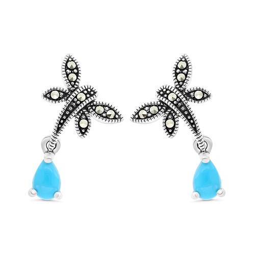 [EAR04MAR00TRQA369] Sterling Silver 925 Earring Embedded With Natural Processed Turquoise And Marcasite Stones