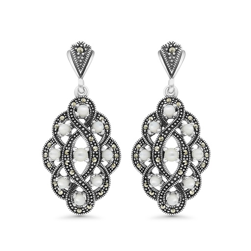 [EAR04MAR00MOPA367] Sterling Silver 925 Earring Embedded With Natural White Shell And Marcasite Stones