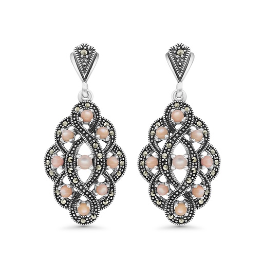 [EAR04MAR00PNKA367] Sterling Silver 925 Earring Embedded With Natural Pink Shell And Marcasite Stones