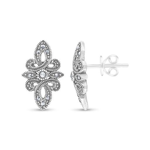 [EAR04MAR00000A165] Sterling Silver 925 Earring Embedded With Marcasite Stones
