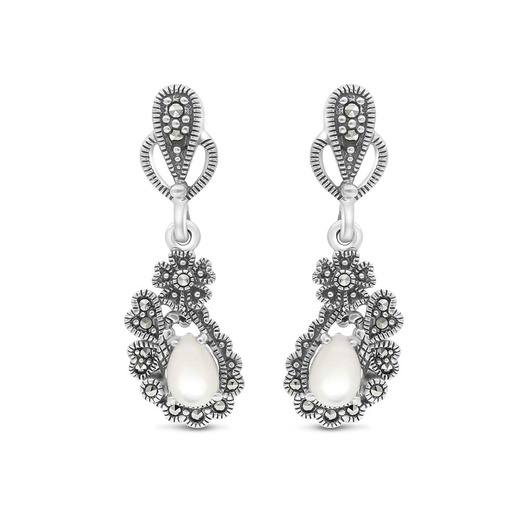 [EAR04MAR00MOPA370] Sterling Silver 925 Earring Embedded With Natural White Shell And Marcasite Stones