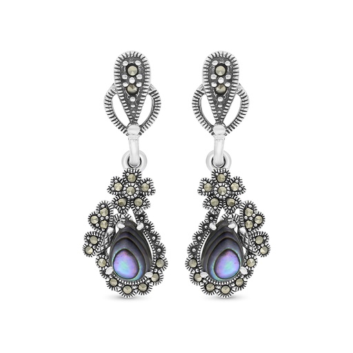 [EAR04MAR00ABAA370] Sterling Silver 925 Earring Embedded With Natural Blue Shell And Marcasite Stones