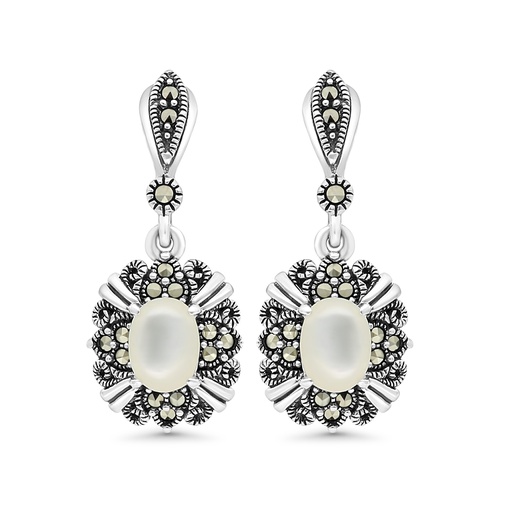 [EAR04MAR00MOPA371] Sterling Silver 925 Earring Embedded With Natural White Shell And Marcasite Stones