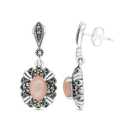 [EAR04MAR00PNKA371] Sterling Silver 925 Earring Embedded With Natural Pink Shell And Marcasite Stones