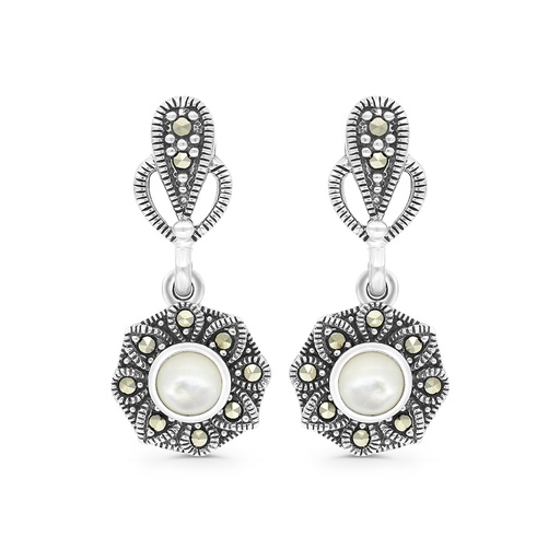 [EAR04MAR00MOPA372] Sterling Silver 925 Earring Embedded With Natural White Shell And Marcasite Stones