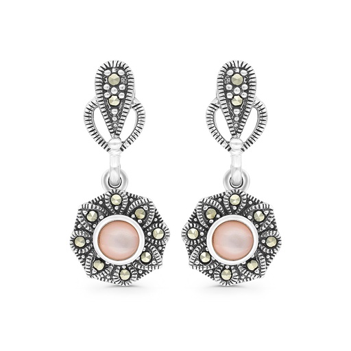 [EAR04MAR00PNKA372] Sterling Silver 925 Earring Embedded With Natural Pink Shell And Marcasite Stones