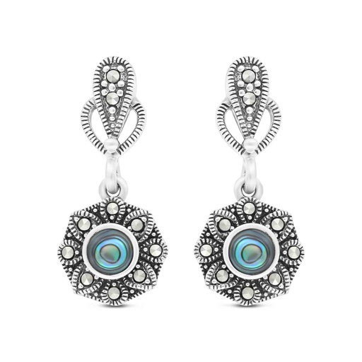 [EAR04MAR00ABAA372] Sterling Silver 925 Earring Embedded With Natural Blue Shell And Marcasite Stones