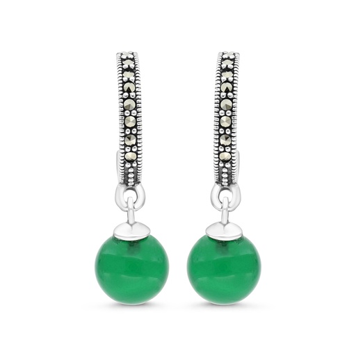 [EAR04MAR00GAGA376] Sterling Silver 925 Earring Embedded With Natural Green Agate And Marcasite Stones