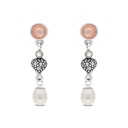 Sterling Silver 925 Earring Embedded With Natural Pink Shell And White Shell Pearl And Marcasite Stones