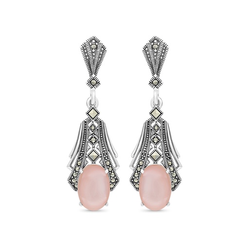 [EAR04MAR00PNKA384] Sterling Silver 925 Earring Embedded With Natural Pink Shell And Marcasite Stones