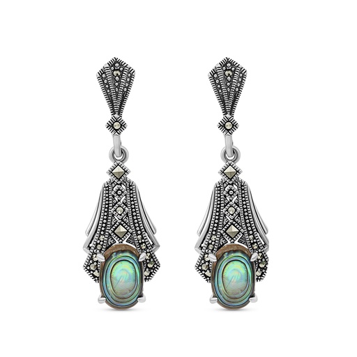 [EAR04MAR00ABAA384] Sterling Silver 925 Earring Embedded With Natural Blue Shell And Marcasite Stones