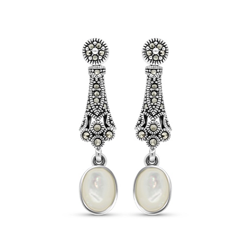 [EAR04MAR00MOPA389] Sterling Silver 925 Earring Embedded With Natural White Shell And Marcasite Stones