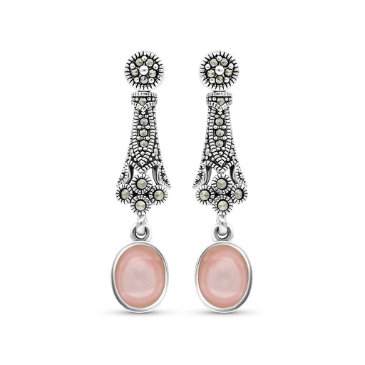 [EAR04MAR00PNKA389] Sterling Silver 925 Earring Embedded With Natural Pink Shell And Marcasite Stones