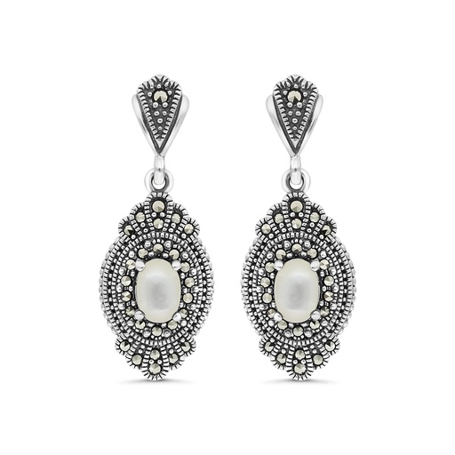 [EAR04MAR00MOPA391] Sterling Silver 925 Earring Embedded With Natural White Shell And Marcasite Stones