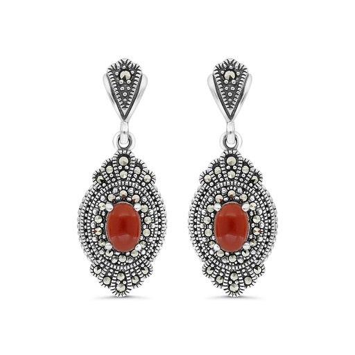 [EAR04MAR00RAGA391] Sterling Silver 925 Earring Embedded With Natural Aqiq And Marcasite Stones