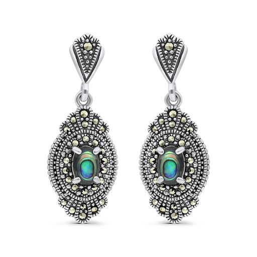 [EAR04MAR00ABAA391] Sterling Silver 925 Earring Embedded With Natural Blue Shell And Marcasite Stones